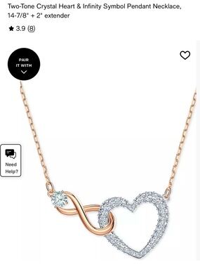 Swarovski Rose Gold & Silver Crystal Heart and Infinity Necklace